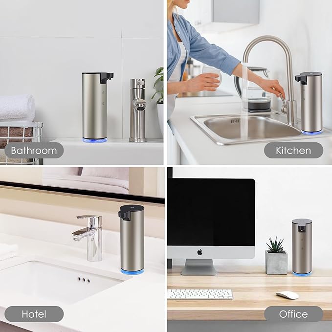 Automatic Soap Dispenser Foam Rechargeable: Touchless Soap Dispenser Stainless Steel with Sensor for Bathroom Kitchen
