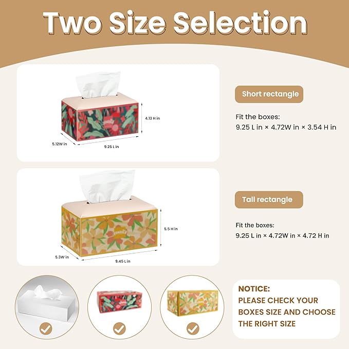 Long Tissue Box Cover, PU Leather Tissue Holder Rectangle, Facial Paper Organizer, Modern Dispenser for Bathroom, Kitchen, Home, Office, Tabletop (1, Apricot Pink, Tall)