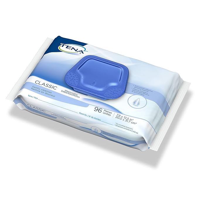 TENA Scented Aloe/Vitamin E/Chamomile Cleansing Wipes, Alcohol-Free, 96 Count, 6 Packs, 576 Total