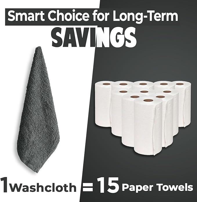 DAN RIVER 24 Pack Wash Cloths for Showering [12x12] - 100% Cotton Washcloths Premium Quality Flannel Face Cloths for Bathroom, Highly Absorbent and Soft Feel Wash Clothes, Grey & White