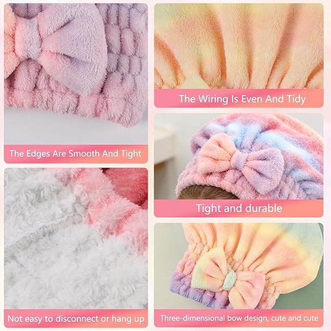 2Pcs Super Absorbent Hair Towel Wrap for Wet Hair, Microfiber Hair Drying Caps,New Fast Drying Hair Turban Wrap Towels Shower Cap for Girls and Women(Green+Pink)