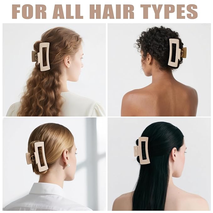 TOCESS Hair Claw Clips for Women - 8PK Large Neutral Matte Square Jumbo Hair Clips for Thick, Thin, Long, Short, Curly Hair Girls, Big Jaw Clip Set for Daily Use (Cream Beige)