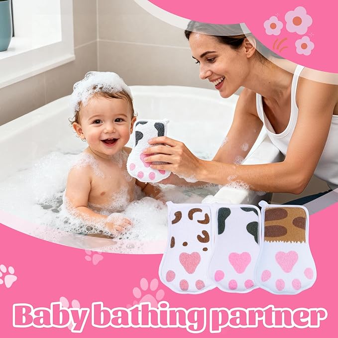Baby and Kids Bath loofah Sponge, Easy Grip Cute Cat Paw Design Kids Body Exfoliating Body Scrubber Loofah Sponge,Bath Sponge Set Designed for Toddler, Women, Boys, and Girls (3 Pack)
