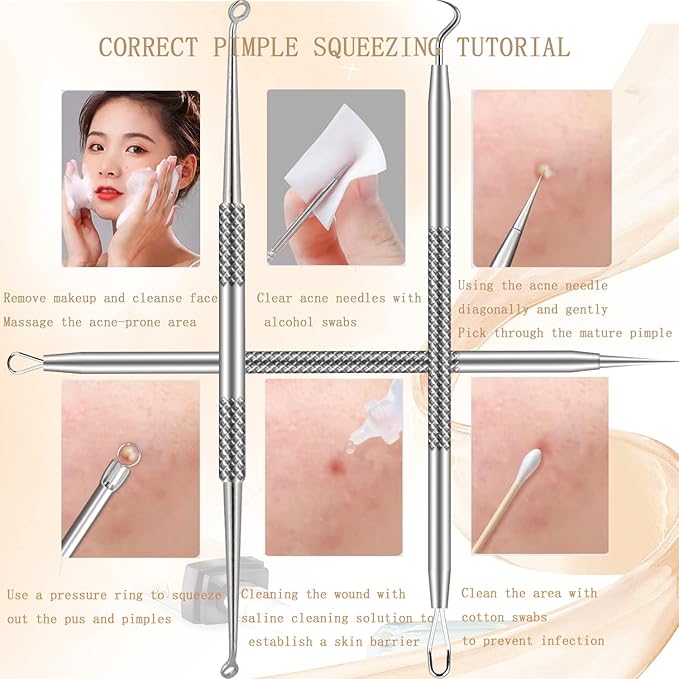 Pimple Popper Tool Kit, 16 Pcs Blackhead Remover Tools, Professional Tweezers Set Comedone Extractor Acne Tool for Zit Blemish Whitehead Cyst Eyebrows Removal, Beauty Tools for Face