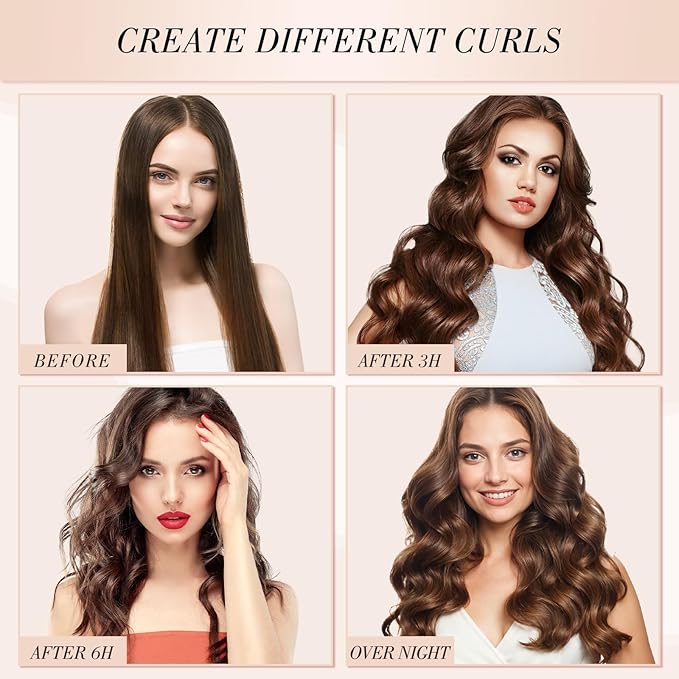 Obeoby 4 Pack Heatless Curling Rod, Overnight Curls with Hook Velvet Hair Curlers to Sleep in Blowout Rods No Heat Curls with Silk Scarf for Women Medium Long Hair, Pink Tie-Dye