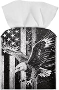 American Flag Eagle Portable Tissue Box Holder, Lightweight PU Leather Square Tissue Cover with Metal Button, Easy Refill Waterproof Napkin Dispenser for Travel, Car, Office, and Bedroom