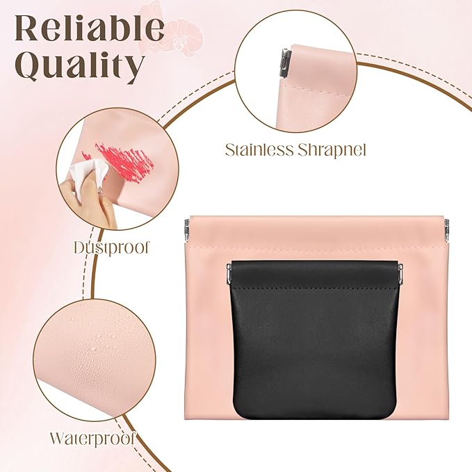 ISKYBOB 4PCS Pocket Cosmetic Bag Squeeze Top, Small Makeup Bag for Purse Portable Mini Coin Change Purse Self-Closing Cosmetic Purse Small Leather Makeup Lipstick Organizer Pouches(BlackPink)