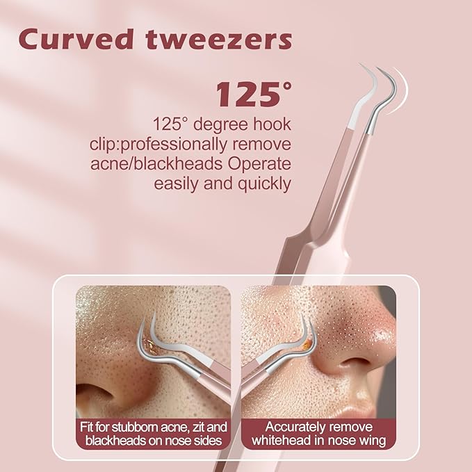 WSYUB Professional Facial Blackhead Remover Tweezers,Extractor Acne Removal, Pimple Popper Tool kit, Clip for Whiteheads, Acne Clip, Ingrown Hairs Tweezers, Blackheads Tweezers