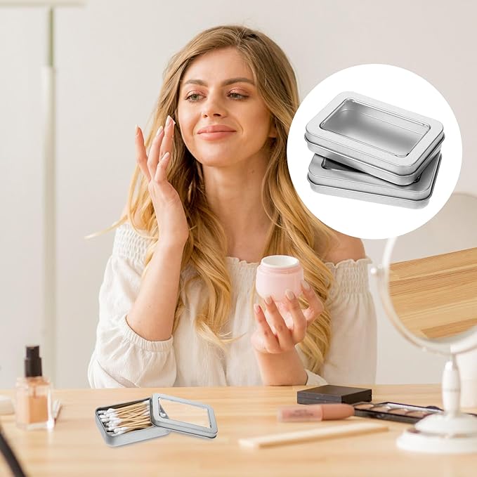 4Pcs Travel Cotton Swab Holder, Portable Floss Pick Holder, Metal Cotton Ball Holders for Dental Floss, Clear Dustproof Travel Qtips Case with Lid, Hair Ties Small Items