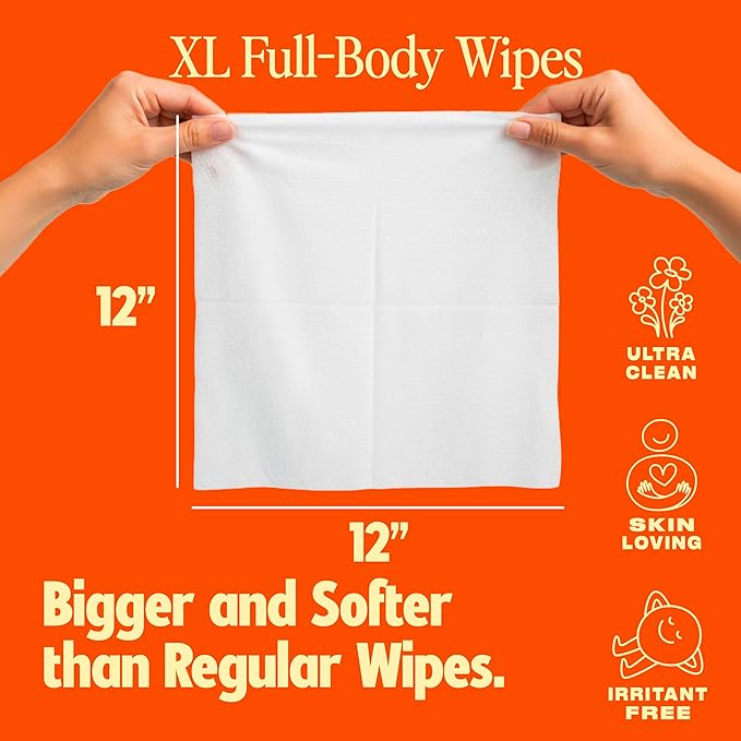HyperGo XL Body Wipes for Women & Men – 12" x12" Rinse-Free Full Body Cleansing Wipes 20 Count Pack - Citrus | Biodegradable, Hypoallergenic, Aloe-Infused | Gym, Festival, Camping Essentials