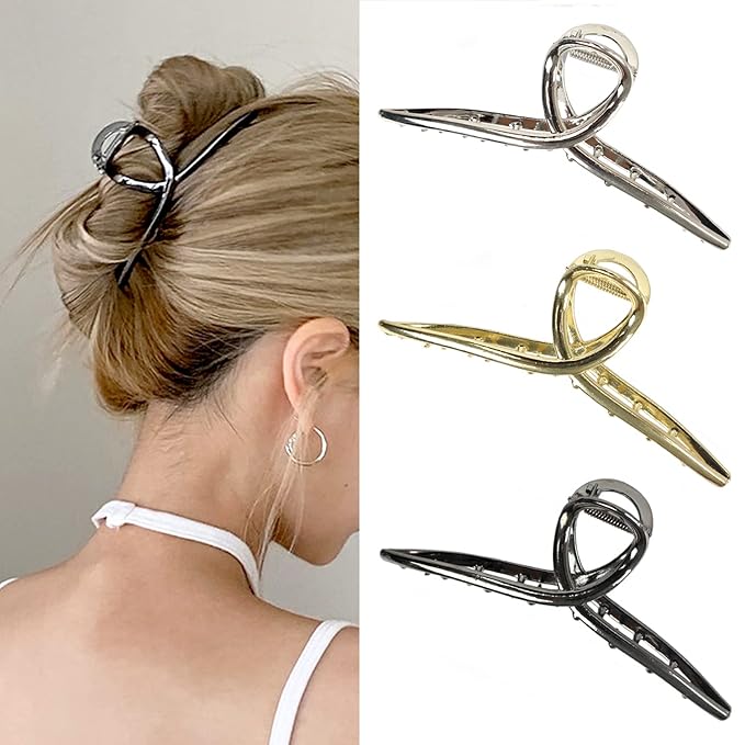 Big Metal Butterfly Hair Clips for Women - 5.1" Larger Size Metal Hair Accessories for Long, Thick Hair, 3 Pcs (Silver, Gold, Black)