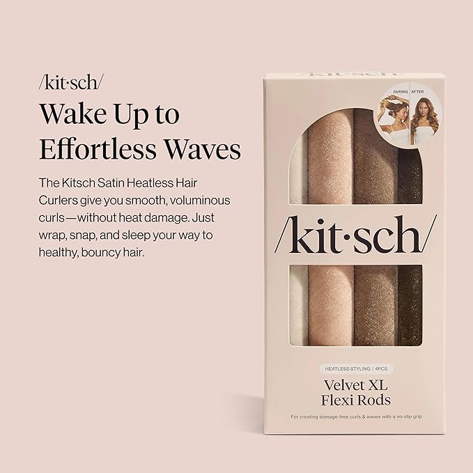 Kitsch Satin Hair Curlers, Heatless Curling Rod - Jumbo Flexi Rod for Heatless Curls Overnight, Comfortable Hair Curlers to Sleep In for Frizz-Free, No Heat Damage Styling - 4pcs Eucalyptus