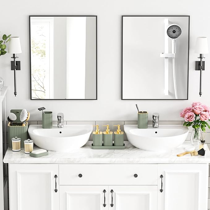 Bathroom Accessory Set - Sage Green Bathroom Set, 12PC Bathroom Accessories Set, Mini Trash Can, Toilet Brush, Trash Can & Soap Dispenser