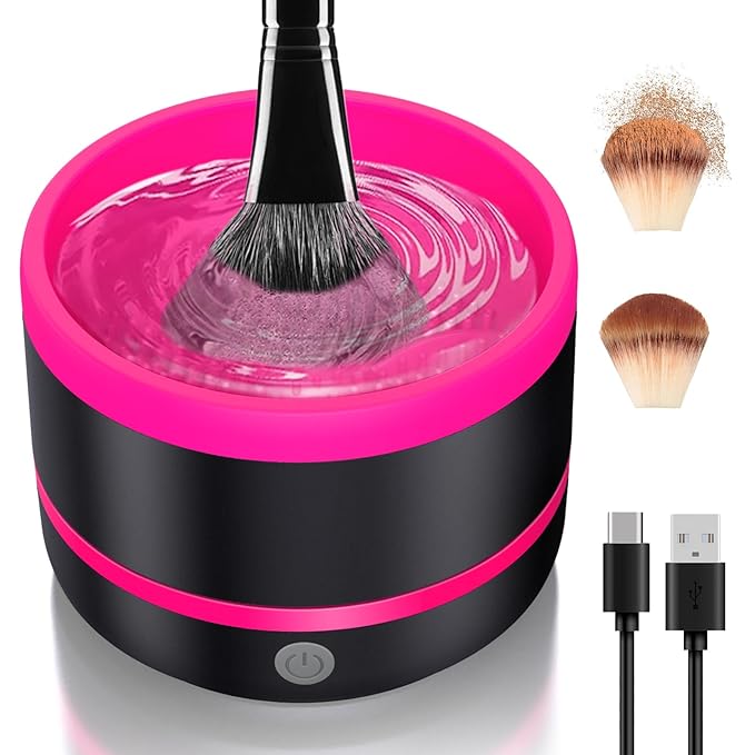 Electric Paint Brush Cleaner,Rinser Cup,Brush Rinser for Painting,Makeup Brush Cleaner Machine,Paint Brushes Cleaner Tool,USB Portable Automatic Spin Deep Cleaning for Acrylic Black&Rosy
