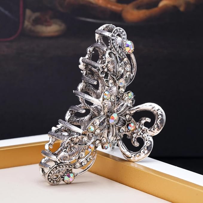 Rhinestone Crystal Floral Hair Claw Clips for Women - Vantage Jaw Clips Barrettes, Non-Slip Grip Claw Hair Pins for Fine, Thick Hair, Wedding & Party