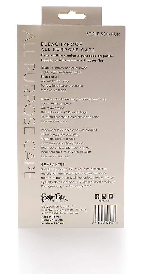 Betty Dain Bleach-proof All Purpose Styling Cape, Material Defends Against Bleach Stains, Color Proof, Chemical Proof, Waterproof, Lightweight Embossed Nylon, Brown