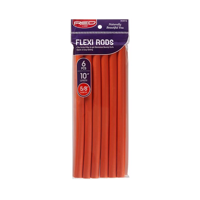 Red by Kiss Flexi Rods - Heatless Hair Curler for 90S Glamorous Bouncy Curls Beach Waves, No Slips, Sleep Styler (10" Length, 5/8" Diameter)