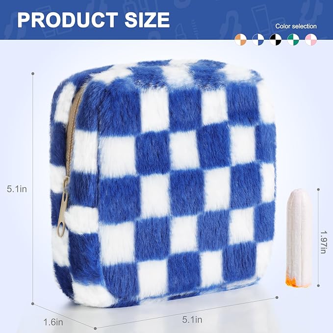 Sanitary Napkin Storage Bag, Period Bag for Teen Girls, Checkered Portable Menstrual Pad Pouch for Panty Liners, Tampon Storage Pouch for Women Ladies Daily Use Storage Purse Travel