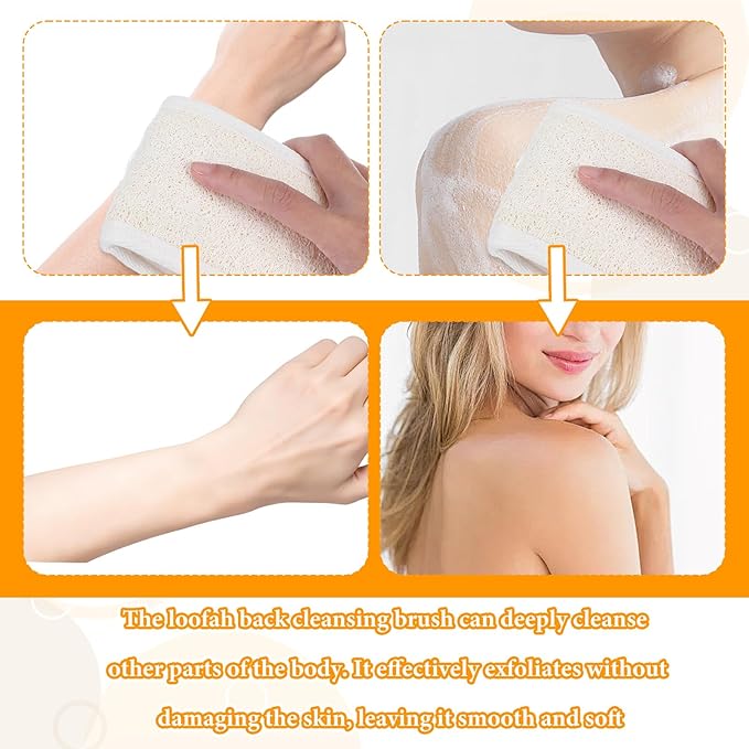 Natural Loofah Back Scrubber, Exfoliating Body Scrubber, Loofah Exfoliating Bath Strap Shower Loofah Back Sponge to Clean Body Deeply for Women and Men