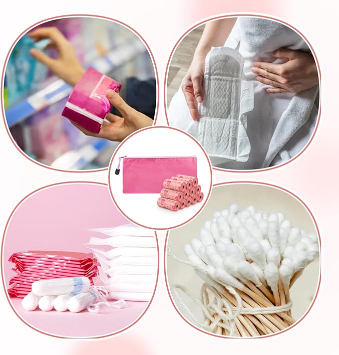 146Pcs Disposal Sanitary Napkin Bags, Pink Feminine Privacy Protection Sanitary Tampons Menstrual Liners Bag, Personal Disposal Hygiene Period Diapers Bag for Women (144pcs with 2pcs Zipper Bags)