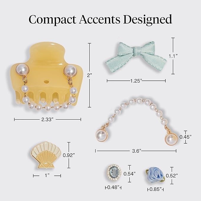 KitschPop ™ Hair Clips For Women with Charm Sets -Customizable Cloud Claw Clip With Interchangeable Collectible Cute Charms | Ideal Gifts For Women - Coastal Cottage - Butter Yellow, 7pcs Set