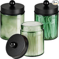 3 Pack Apothecary Jar Canisters Bathroom Vanity Organizer - Qtip Holder Storage Organizer Set Countertop Canister with Stainless Steel Lids &Cute Stickers for Qtips,Cotton Swabs,Makeup Sponges,Floss