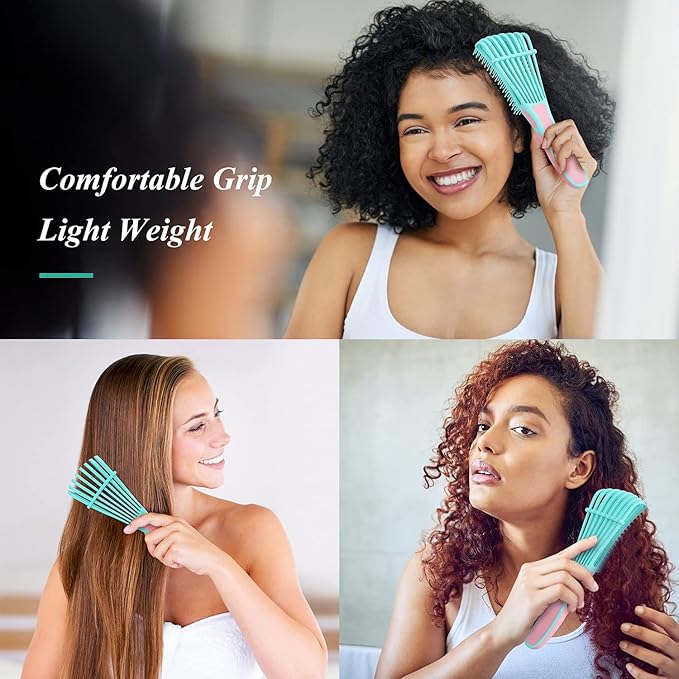 Detangling Hair Brush, Detangling brush for Adults and Kids, Comb Set for Kinky Curly Coily and Wavy Hair, For Wet and Dry Hair, Afro American Type 3a-4c, Comfortable Grip, Easy to Clean(Pinkgreen)