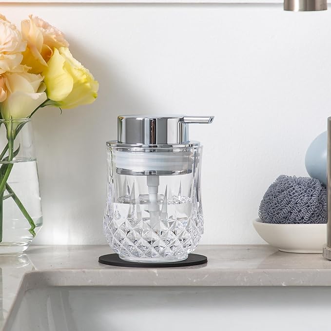 Glass Soap Dispenser,Bathroom Hand Liquid Soap Dispensers,Refillable Dish Soap Dispenser,Lotion Dispenser for Bathroom,Kitchen (Clear/Silver Liquid Pump)