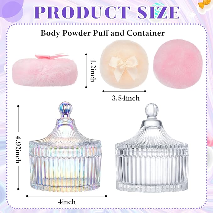 Tioncy 4 Pcs Large Body Powder Puff and Container Extra Large Body Powder Puff Dish Soft Washable Reusable Fluffy Makeup Sponge Wet Dry(Simple,Dazzling and Clear)
