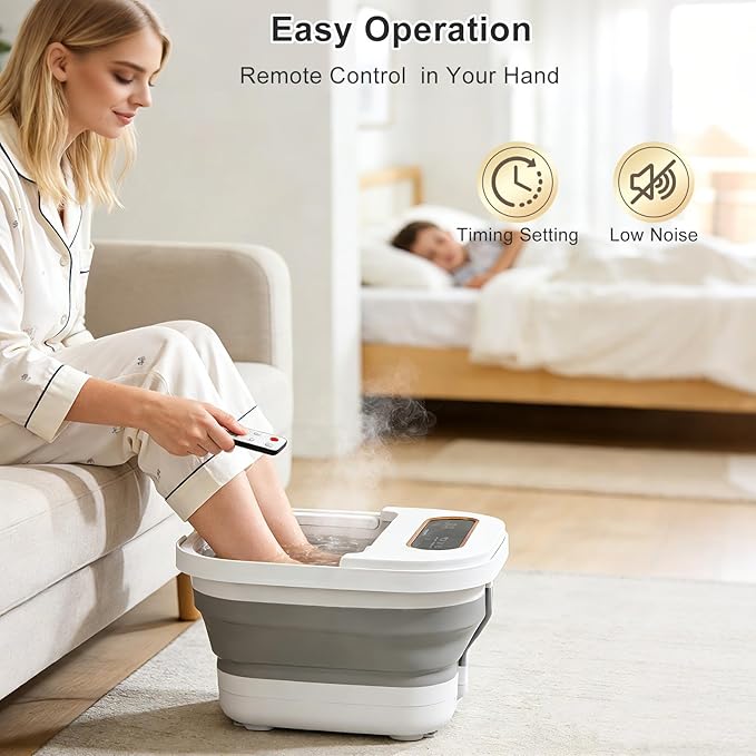 Collapsible Foot Spa Bath with Heat, Touch Screen, Remote Control, Massage Rollers, Timer, Bubble, Foot Pedicure Kit, Temperature Control Pedicure Foot Spa, Foot Bath