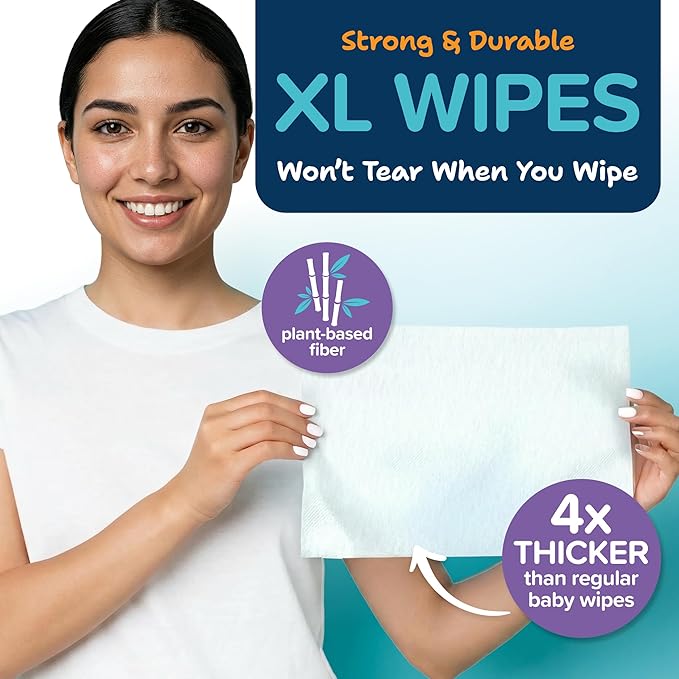 Body Wipes for Adults Bathing No Rinse 50pc XL - Ultra Thick Shower Travel Wipes for Personal Cleansing & Hygiene Essentials, Elderly Care, Incontinence Disposable Washcloths for Women Men