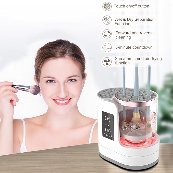 Makeup Brush Cleaner 5-minute Quick Cleaning LCD Touch Control, 2-hour 5-hour Drying Time, Reverse Power Cleaning, Electric Cleaning Machine for Makeup Brushes (HZ-006)