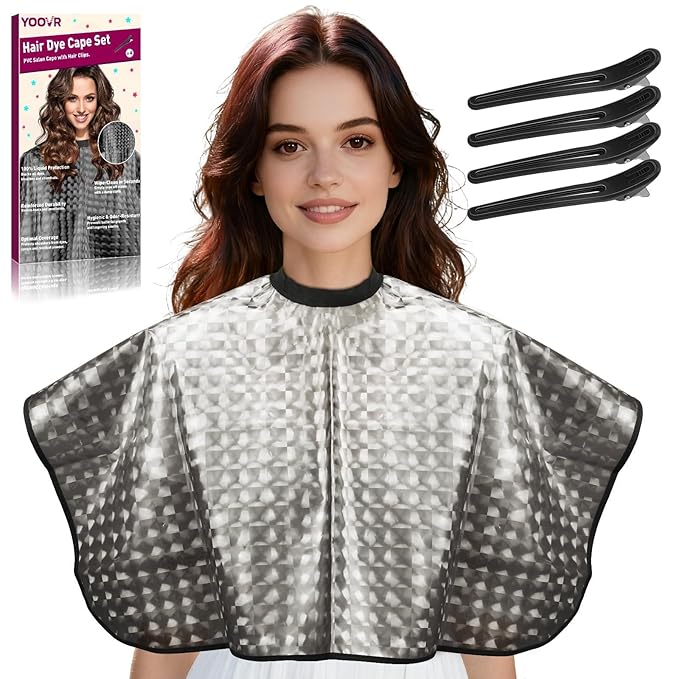 Hair Dye Kit with Hair Dye Cape and Metal Hair Clips, Reusable Waterproof Cape for Hair Coloring, Bleaching, Styling, Shampoo and Makeup, Essential Hair Coloring Device for Women and Hairstylist