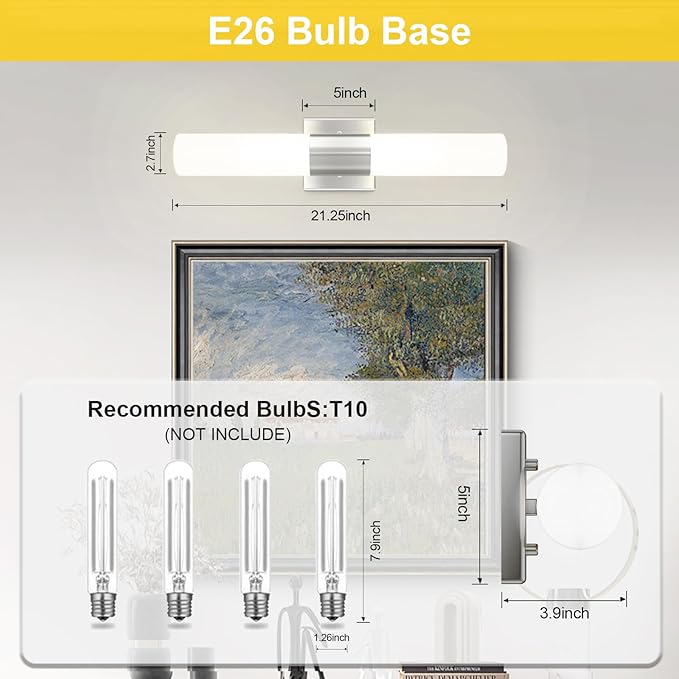 Kalium Bathroom Wall Sconce Fixture, 21 Inch Modern Vanity Lights with Frosted Glass Shade, Indoor Sconces Lighting Wall Decor Lamps for Bathrooms Living Room Stairs Bedroom (Silver)