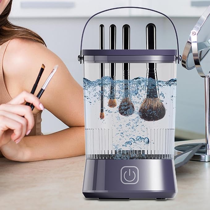 Makeup Brush Cleaner Machine - Automatic Cosmetic Brush Cleaning Tool for Sponges and Makeup Eggs, Efficient Easy Use Cleaner for Daily Makeups Hygiene, Portable Home Vanity Accessory
