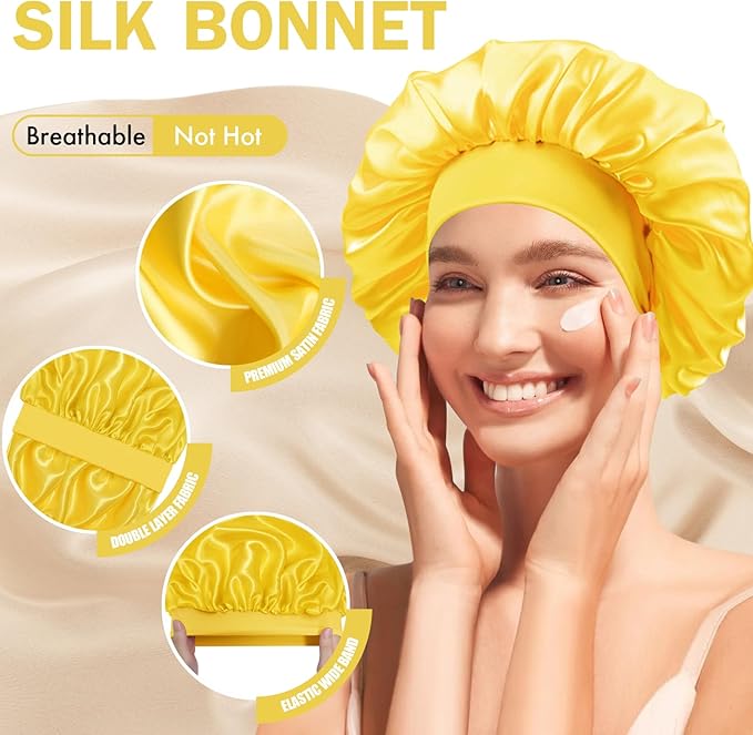Satin Silk Bonnet for Sleeping, Double Layer Silk Sleep Cap for Men & Women, Soft Satin Lined Bonnet for Curly Hair