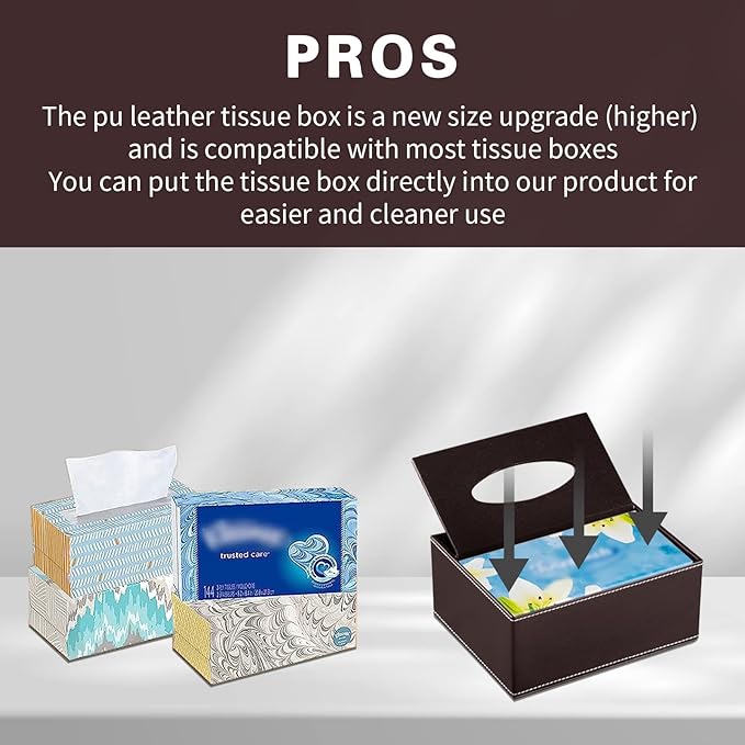 PU Leather Rectangular Tissue Box Cover - Multifunctional Tissue Box Holder with Stationery Remote Control Box, Decorative Tissue Pen Remote Organizer for Home/Office/Restaurant (Brown)