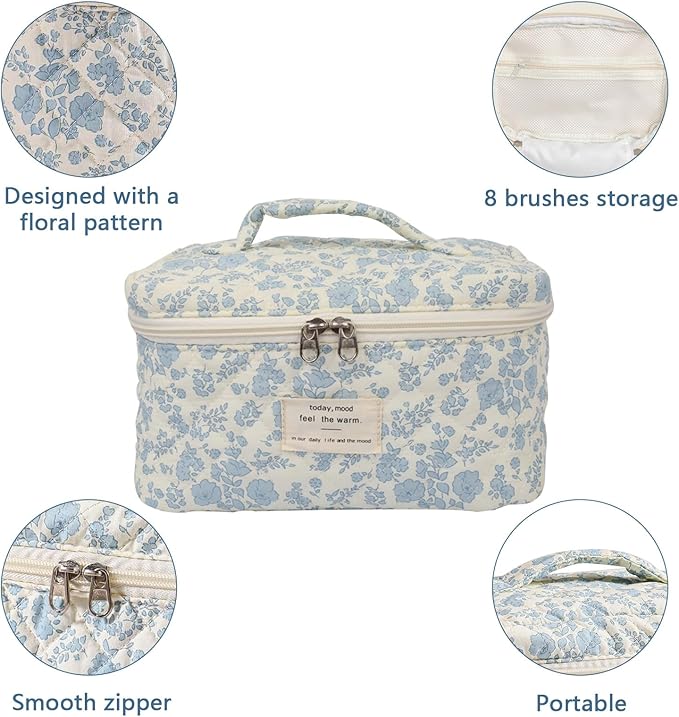 Large Makeup Bag, Cute Cosmetic Bag for Women Girls, Floral Coquette Aesthetic Toiletry Bag, Travel Make Up Organizer Bag(Small Pink Floral