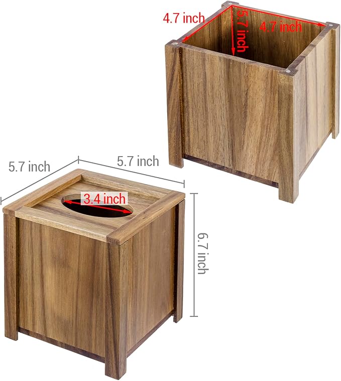 MyGift Premium Acacia Solid Wood Square Tissue Box Holder with Magnetic Lid, Decorative Rustic Wooden Framed Edge Trim Cube Cover Facial Tissues Dispenser