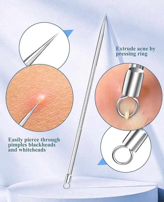 3PCS Pimple Extractor Acne Treatment Tool Professional Stainless Blackhead Comedone Removal Popper Tool for Face Nose Blackhead Extractor Tool (Silver)