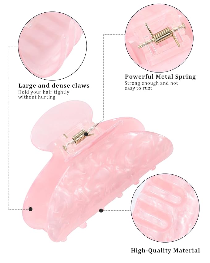 4Pcs Large Acrylic Clips - Big Non-Slip Banana Barrettes for Thick Hair, Strong Hold Jaw Clips for Women Girls