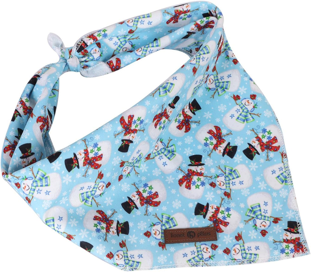 Lionet Paws Christmas Dog Bandana,Fabric Snowman Blue Dogs Kerchief for Medium Large Dogs,Dog Cotton Triangle Bibs Scarf for Girl Boy