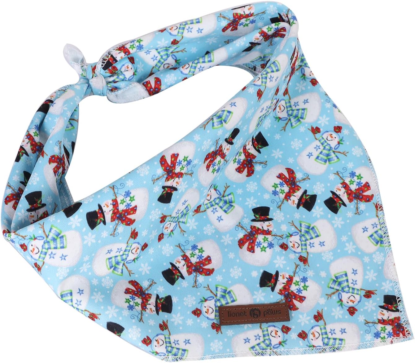 Lionet Paws Christmas Dog Bandana,Fabric Snowman Blue Dogs Kerchief for Medium Large Dogs,Dog Cotton Triangle Bibs Scarf for Girl Boy