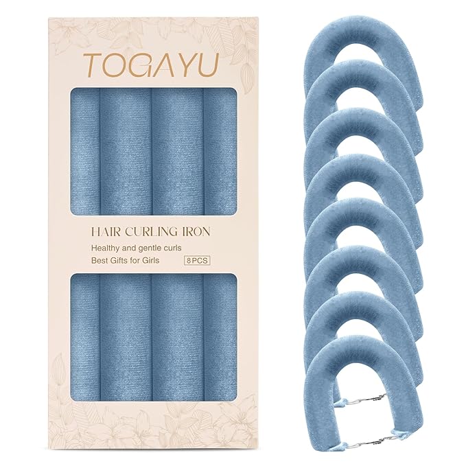 Heatless Curls Overnight Set - Jumbo Overnight Hair Curlers to Sleep In, Soft Velvet Hair Rollers for Women, No Damage Curls Styling Tools (8pcs Blue）