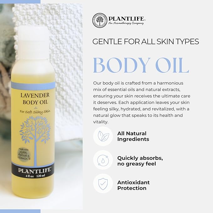 Plantlife Lemongrass Body Oil - Moisturizing Natural Body Oil for All Skin Types - Nourishing Dry Skin and Making It Feel Soft and Silky for Women & Men - Bath, Body & Massage Oil - 4oz