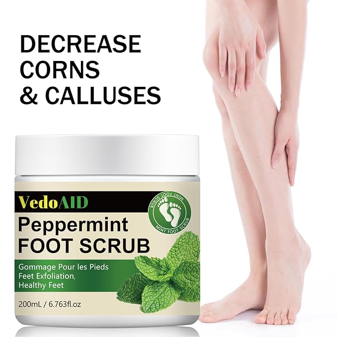 Peppermint Foot Scrub – Natural Exfoliating Cream for Dry, Cracked Feet | Soothes Tired Feet, Removes Dead Skin | Mint & Pumice Formula | 200ml
