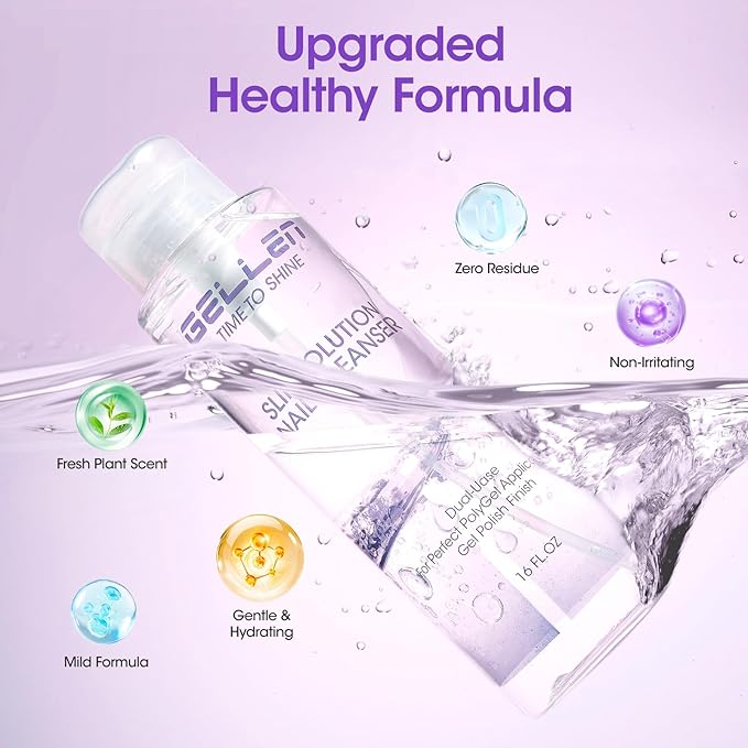 Gellen 473ml/16oz Slip Solution for Polygel Nails with Nail Brush, Pump Bottle Design Polygel Solution, Anti-stick Liquid for Poly Extension Gel & Nail Cleanser in a Bottle, Home Salon Cleaning Liquid