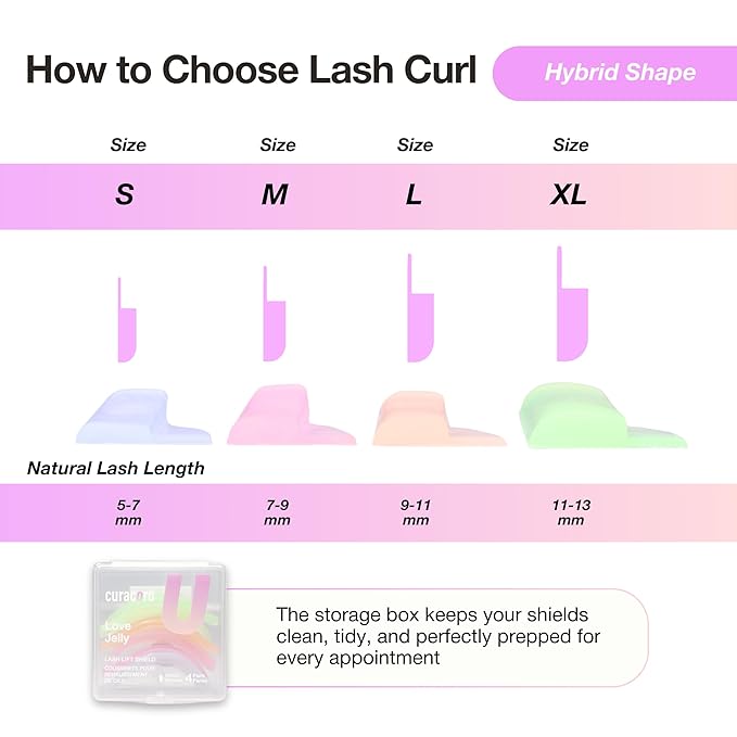 Curacoro Lash Lift Shields, 8 Pcs/4 Sizes Eyelash Perm Pad, Lash Rods for Eyelash Curling and Lifting, Reusable Silicone Tools For Perm Lamination