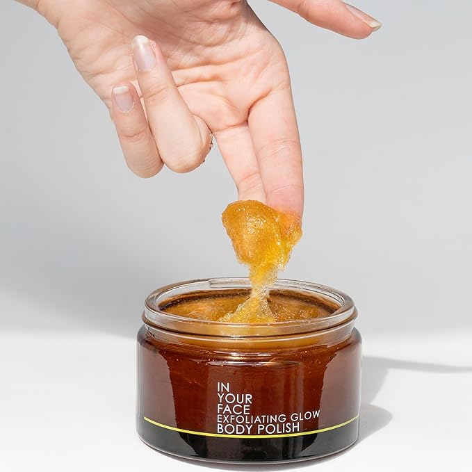 In Your Face Exfoliating Glow Body Polish – AHA BHA Scrub with Fruit Enzymes, Sugar Maple, Willow Bark & Bamboo – Natural Skin Exfoliator for Body for Smooth, Glowing Skin – Vegan Skincare — 7 oz