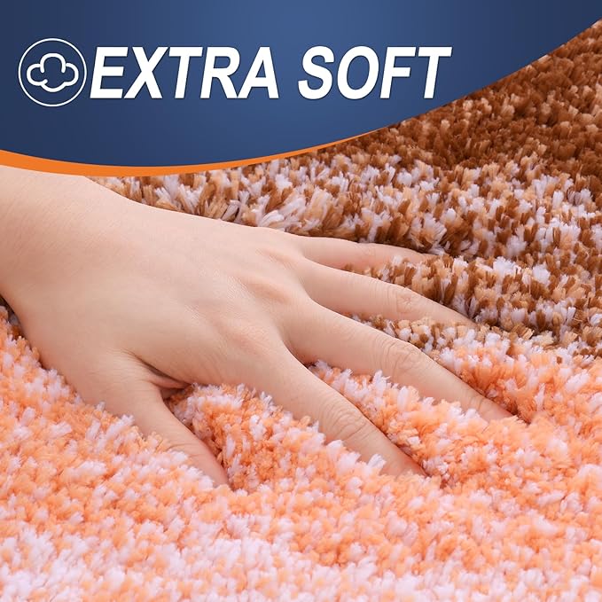 OLANLY Bathroom Rug Set 2 Piece, Soft Absorbent Microfiber Bath Rug Set, Non-Slip, Machine Wash Dry, Plush Shaggy Bath Mats for Bathroom (30"x20"+24"x16", Orange)